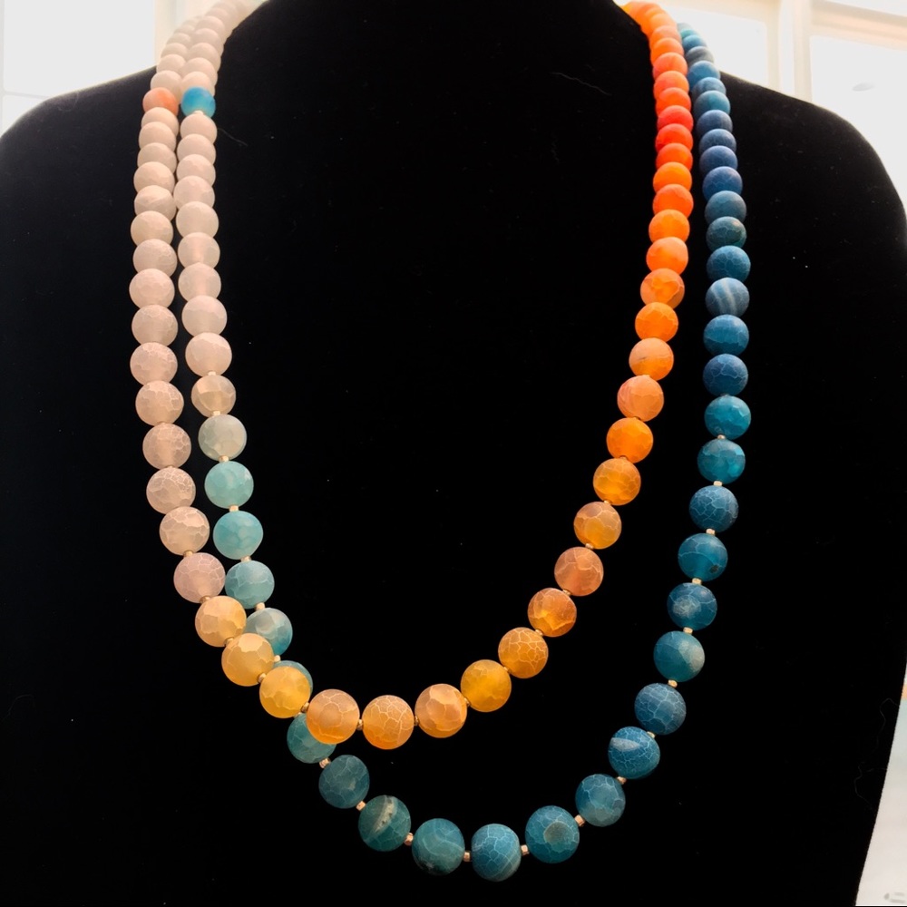 Aqua or orange ombre crackle agate necklace silver